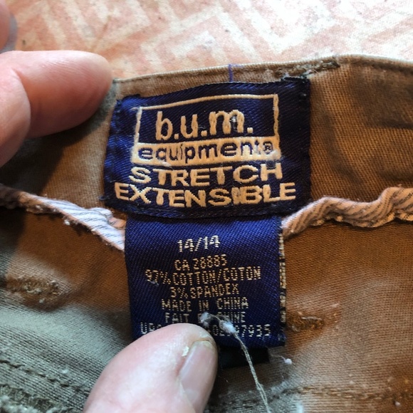 Green size 14  Bum Equipment stretchable cropped pants, zipper, belt buckles - Picture 9 of 10